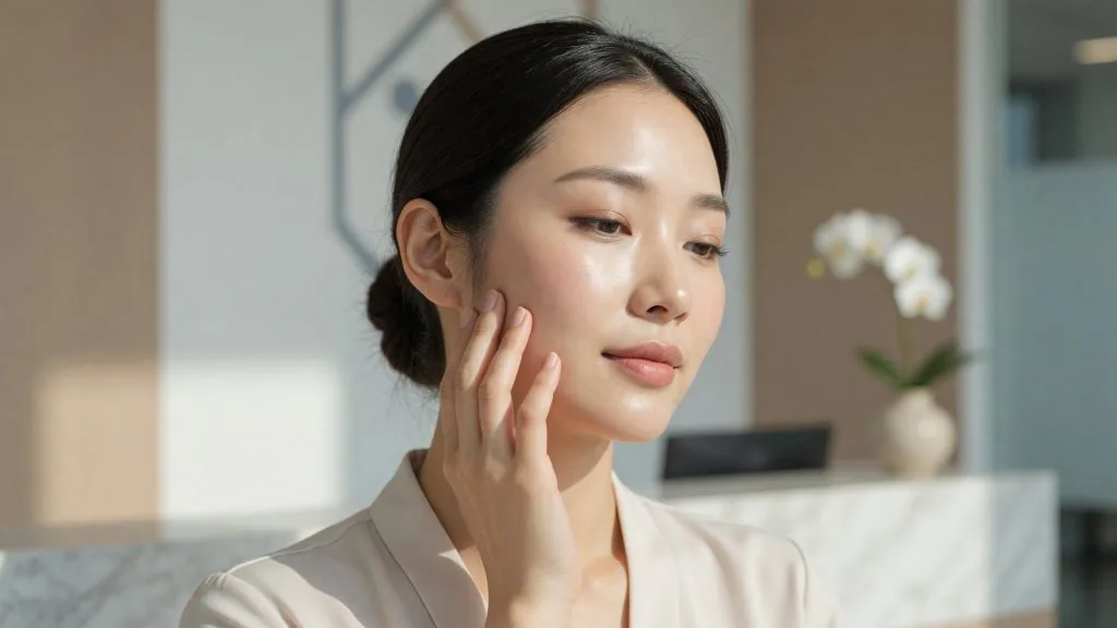 Woman touching her cheek and jaw area