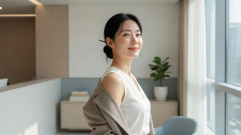 Mature woman standing in a bright clinic room