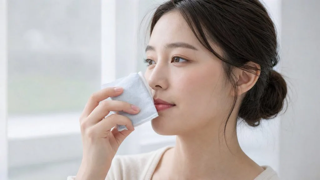 Woman holding a cold compress against her nose