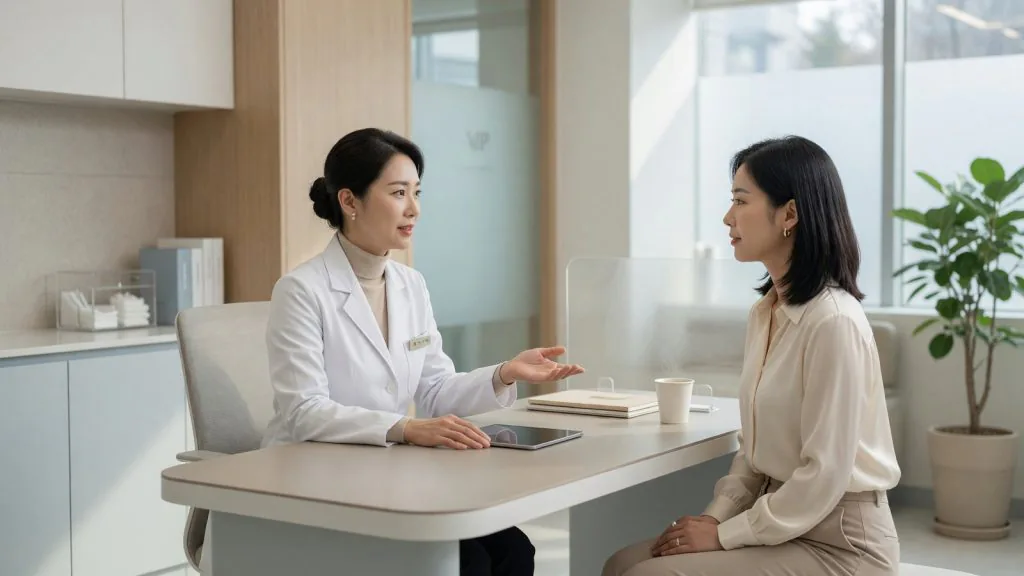Doctor and patient talking across a desk